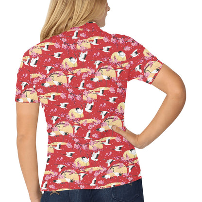 Crane Pattern Print Design 04 Women's Polo Shirt