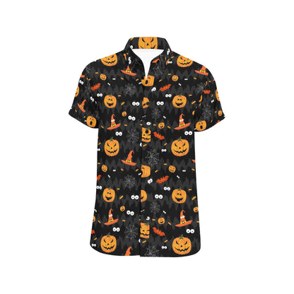 Halloween Print Design LKS405 Men Short Sleeve Button Up Shirt