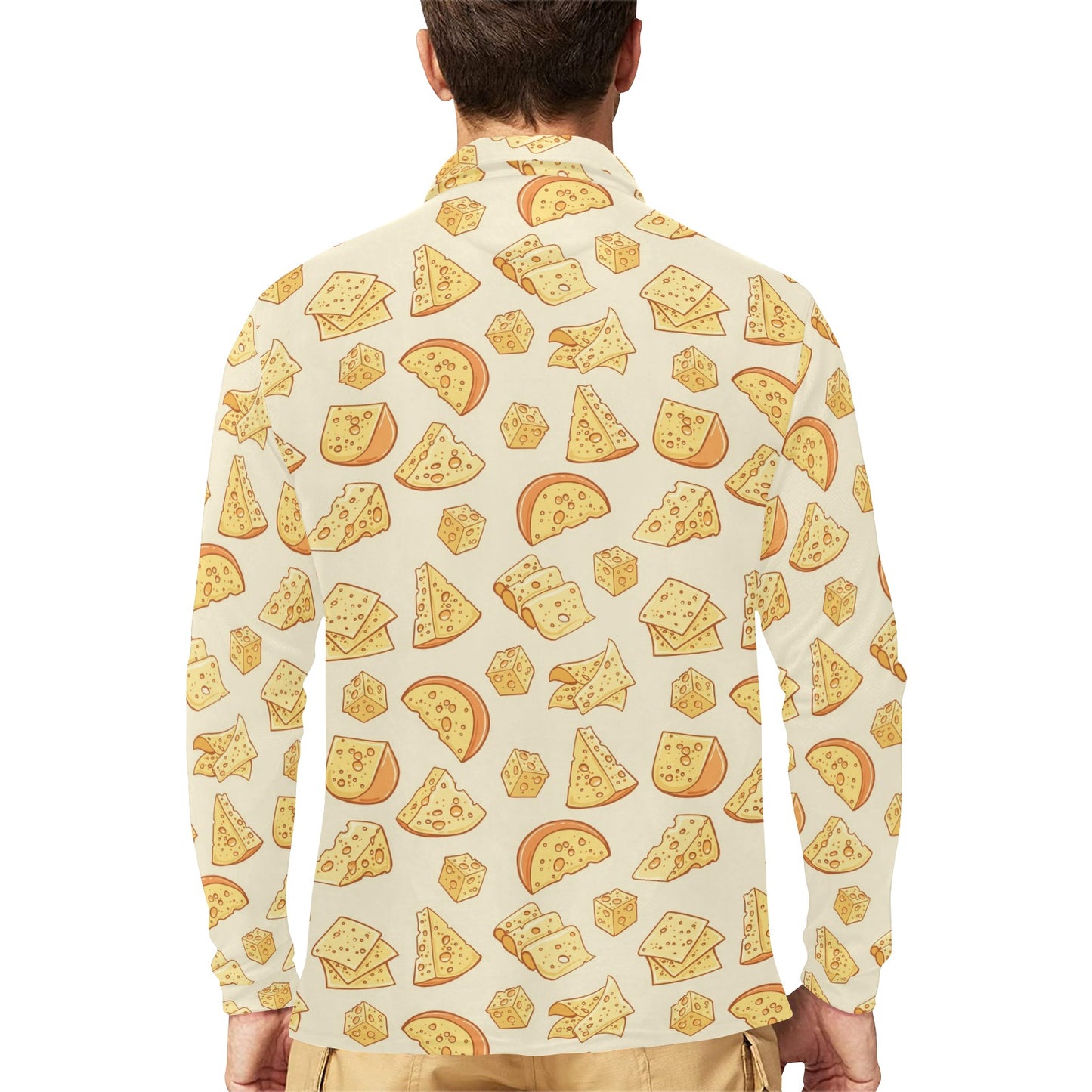 Cheese Pattern Print Design 01 Long Sleeve Polo Shirt For Men's