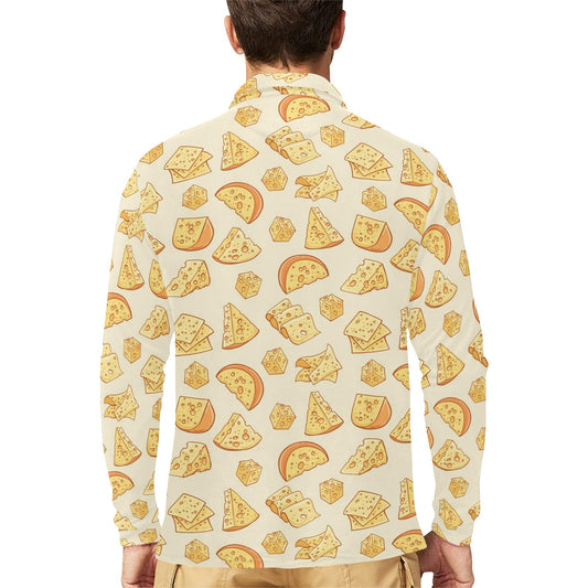 Cheese Pattern Print Design 01 Long Sleeve Polo Shirt For Men's