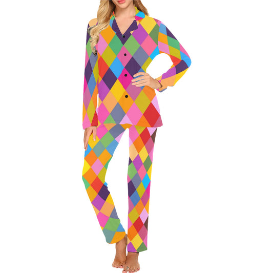 Harlequin Pattern Print Design 02 Women's Long Pajama Set