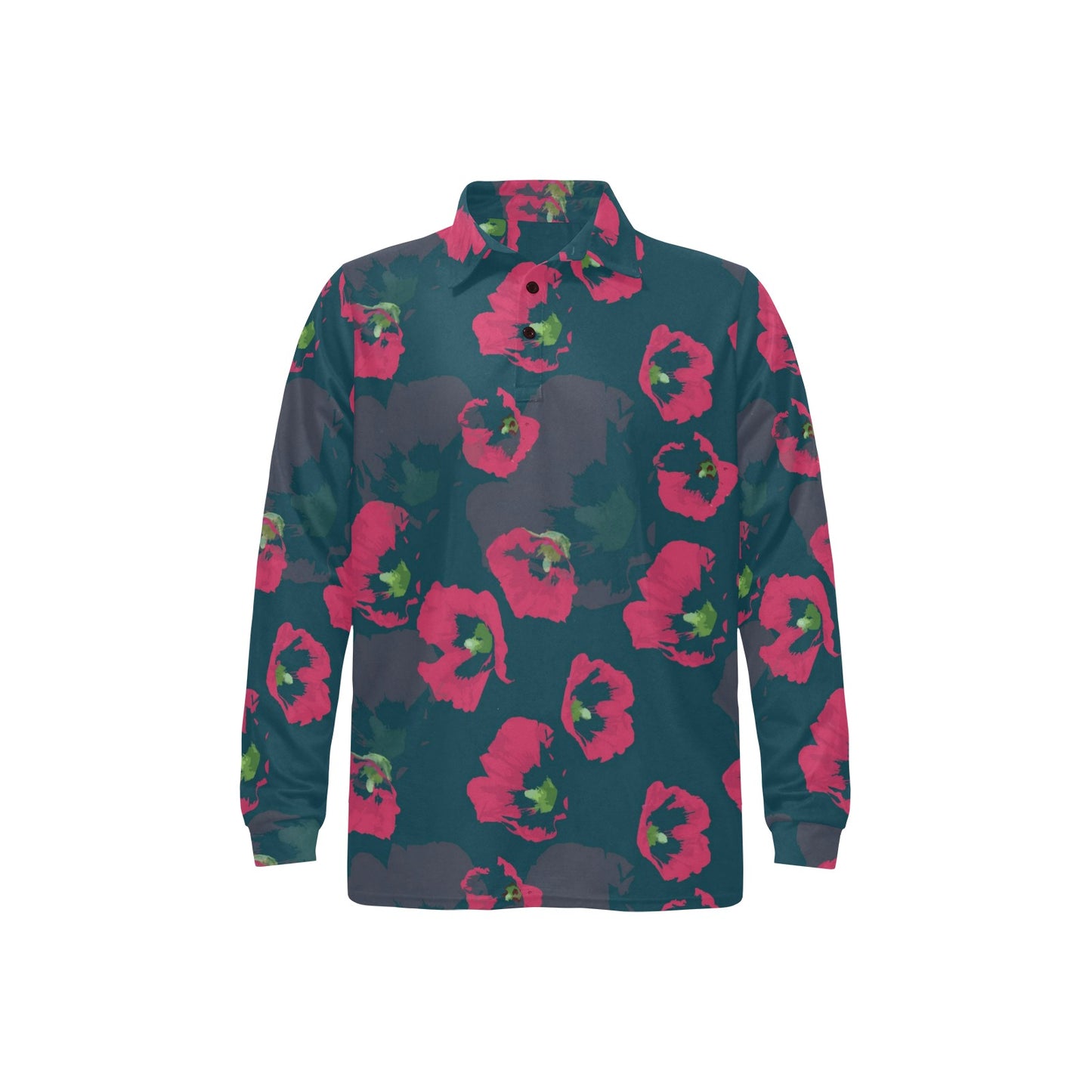 Morning Glory Pattern Print Design 01 Long Sleeve Polo Shirt For Men's
