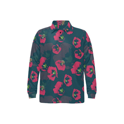 Morning Glory Pattern Print Design 01 Long Sleeve Polo Shirt For Men's