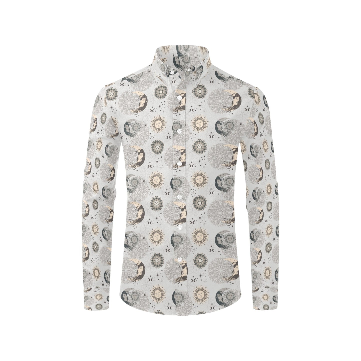 Sun Moon Print Design LKS302 Men's Long Sleeve Dress Shirt