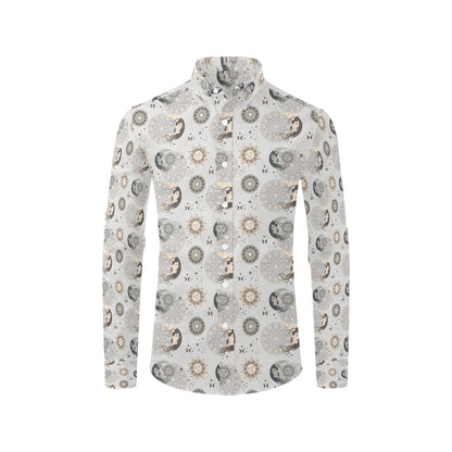Sun Moon Print Design LKS302 Men's Long Sleeve Dress Shirt