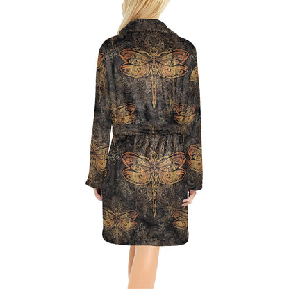 Gold Dragonfly Mandala Women's Fleece Robe