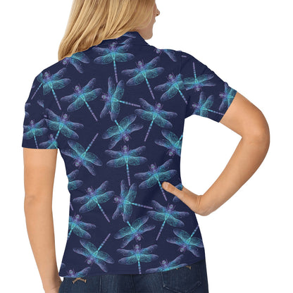 Dragonfly Hand Drawn Style Print Women's Polo Shirt