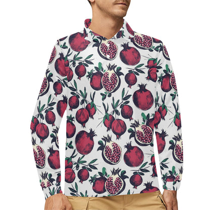 Pomegranate Pattern Print Design PG01 Long Sleeve Polo Shirt For Men's