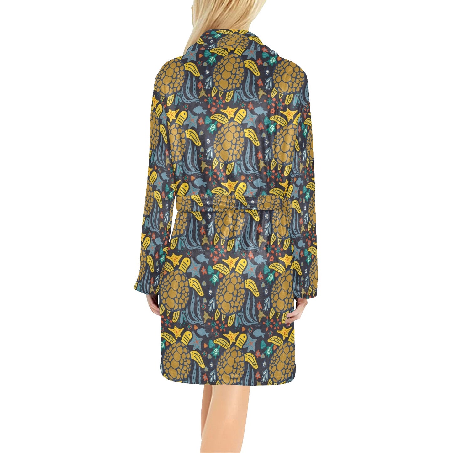 Sea Turtle Pattern Print Design T03 Women's Fleece Robe
