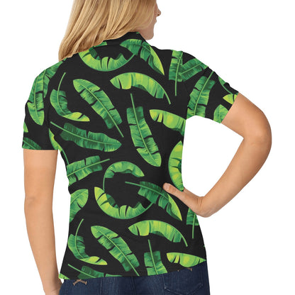 Banana Leaf Pattern Print Design BL02 Women's Polo Shirt