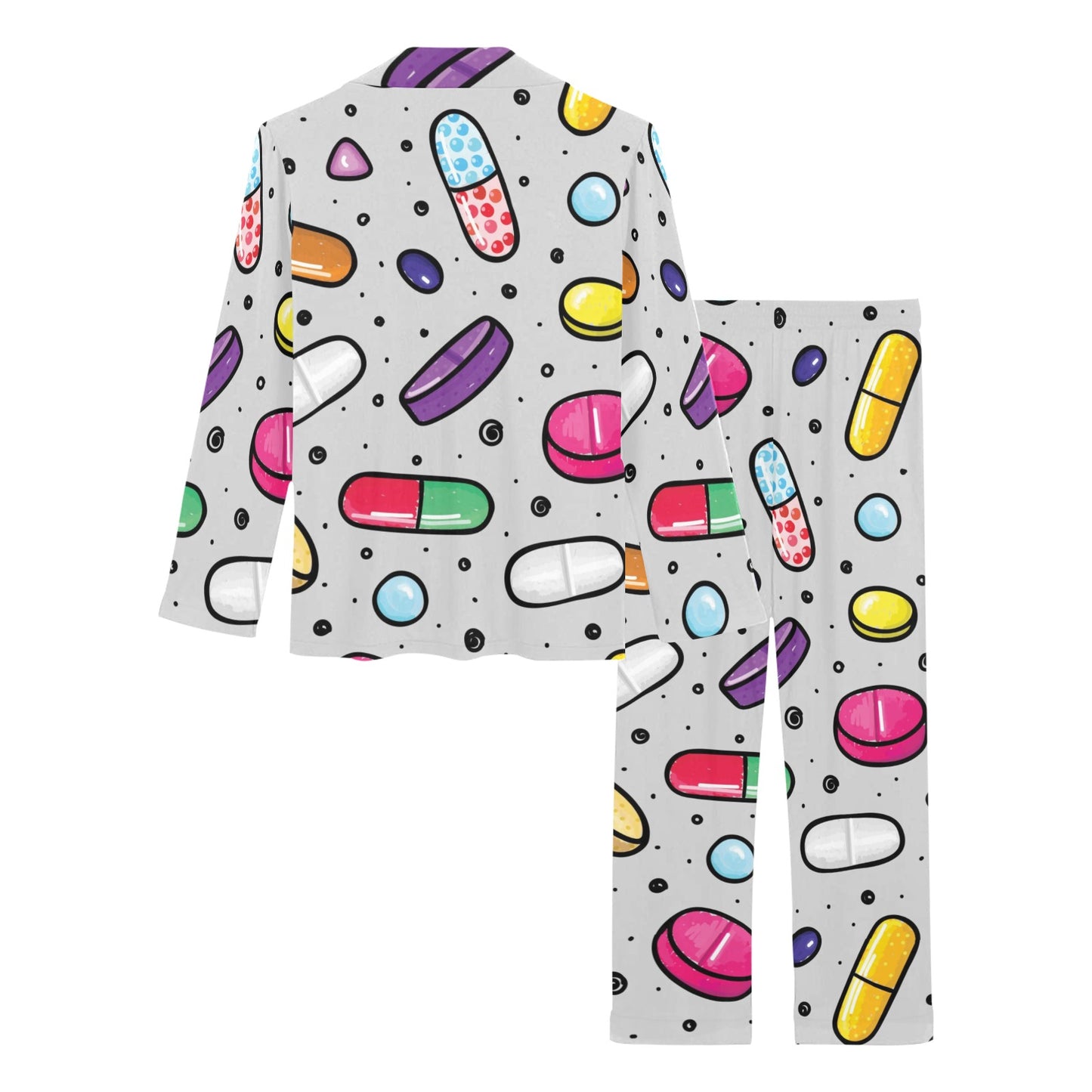 Pill Pattern Print Design A04 Women's Long Pajama Set