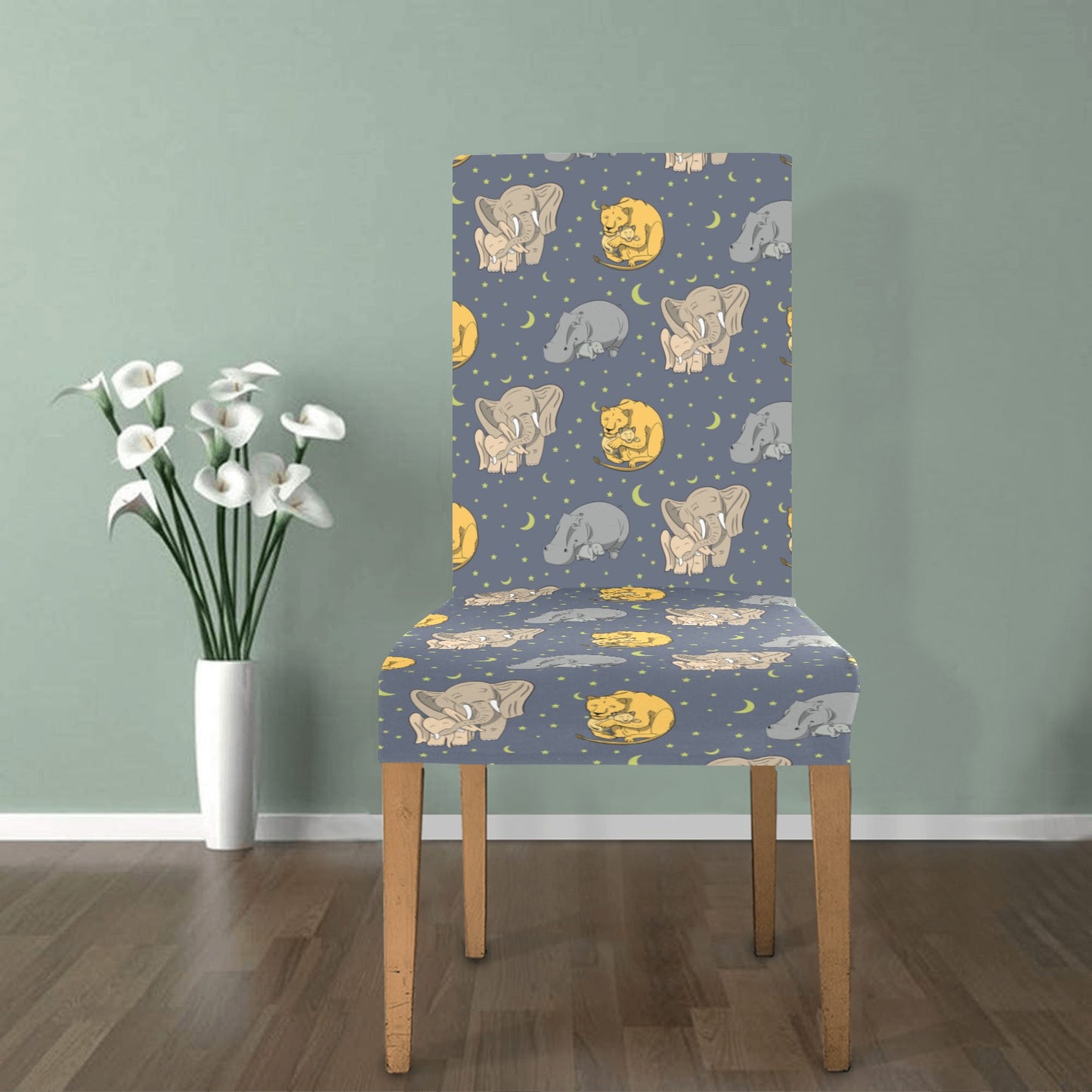 Safari Elephant Lion Print Design LKS303 Dining Chair Slipcover