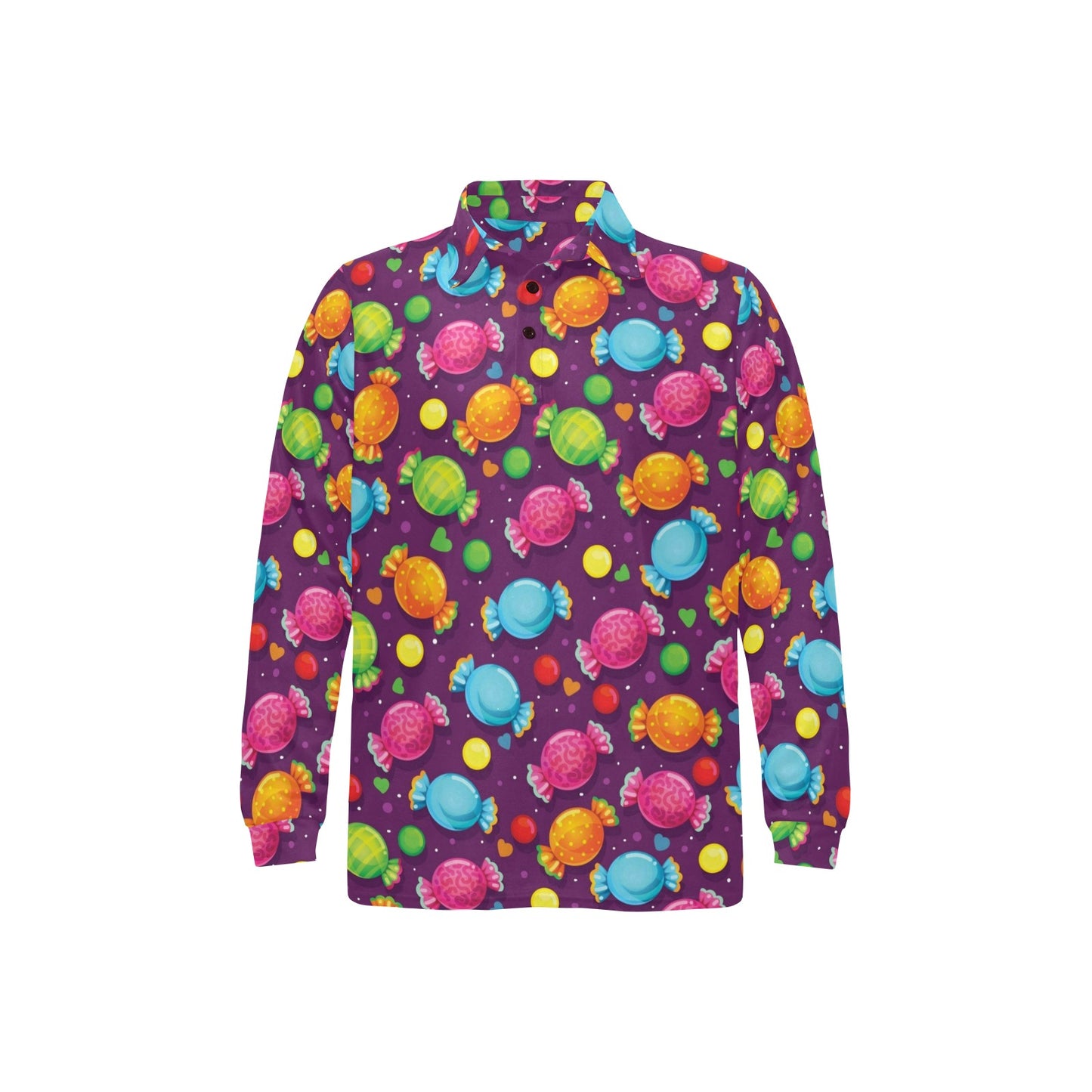 Candy Pattern Print Design CA05 Long Sleeve Polo Shirt For Men's