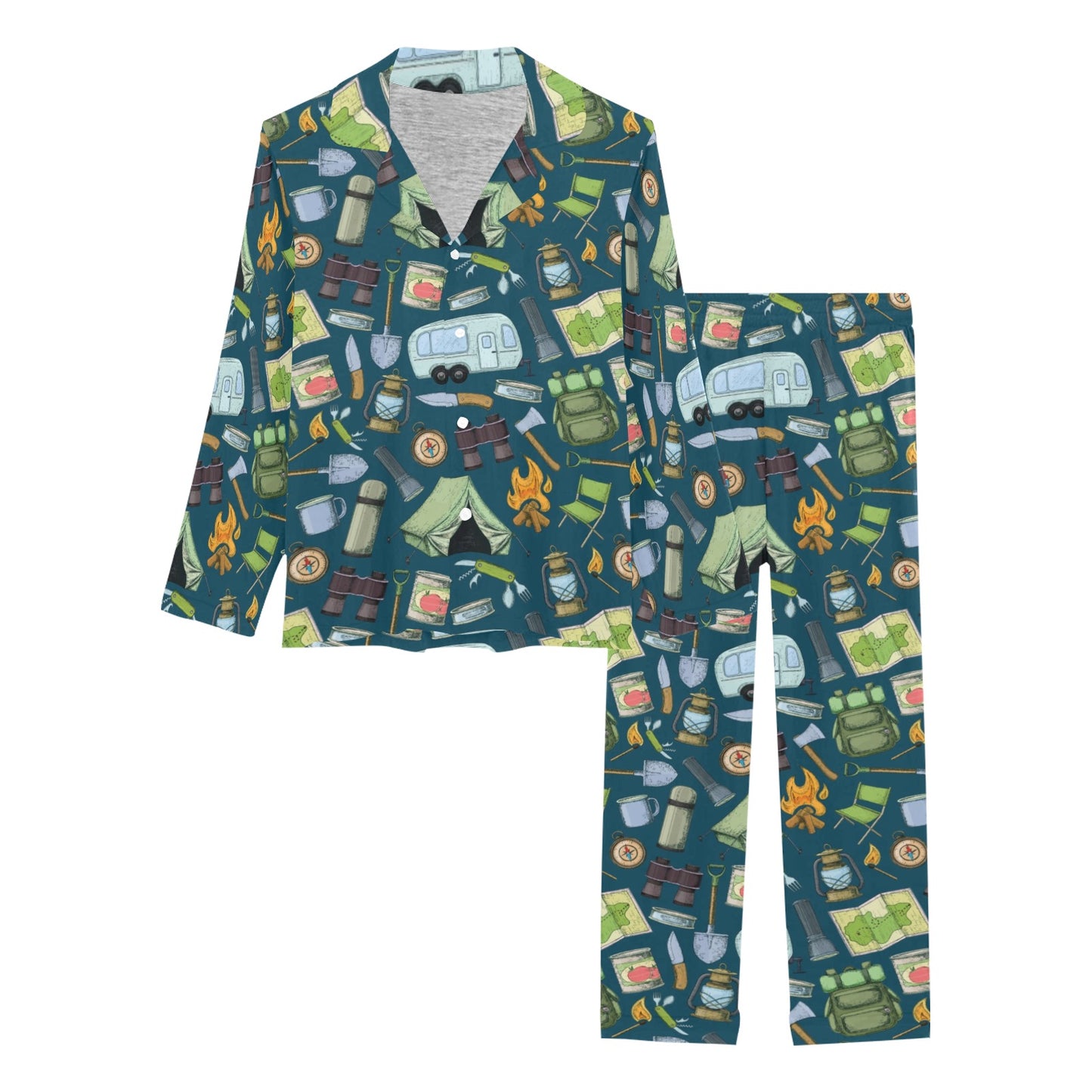 Camping Pattern Print Design 02 Women's Long Pajama Set