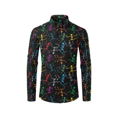 Skeleton Colorful Print Design LKS302 Men's Long Sleeve Dress Shirt