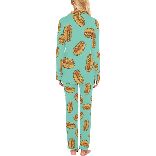 Hot Dog Pattern Print Design 04 Women's Long Pajama Set