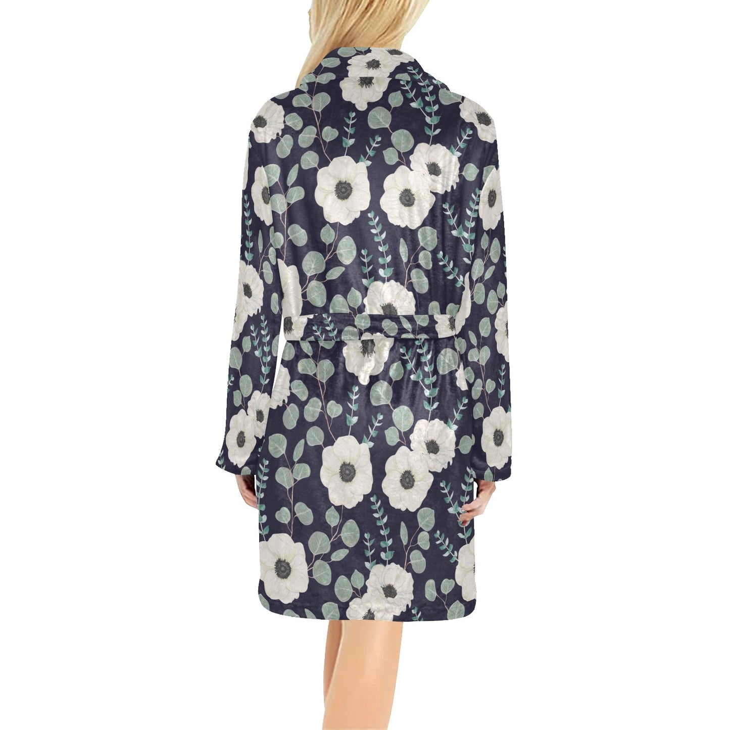 Anemone Pattern Print Design AM01 Women's Fleece Robe