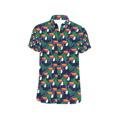 Toucan Print Design LKS302 Men Short Sleeve Button Up Shirt