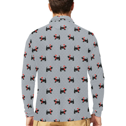 Scottish Christmas Themed Terriers Print Design LKS3018 Long Sleeve Polo Shirt For Men's
