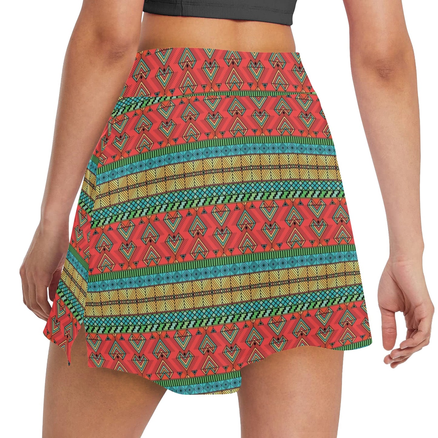 African Colorful Zigzag Print Pattern 17" Golf & Pickleball Skort with Pockets