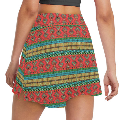African Colorful Zigzag Print Pattern 17" Golf & Pickleball Skort with Pockets
