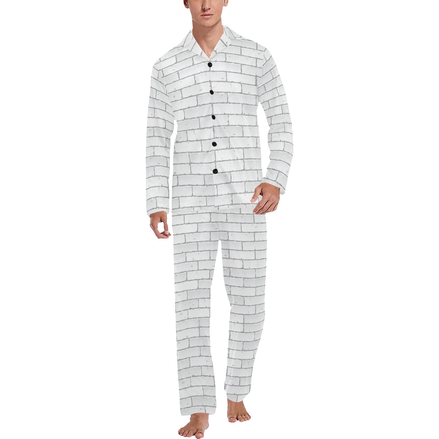 Brick White Pattern Print Design 03 Men's Long Pajama Set