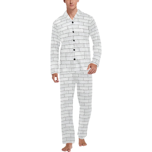 Brick White Pattern Print Design 03 Men's Long Pajama Set
