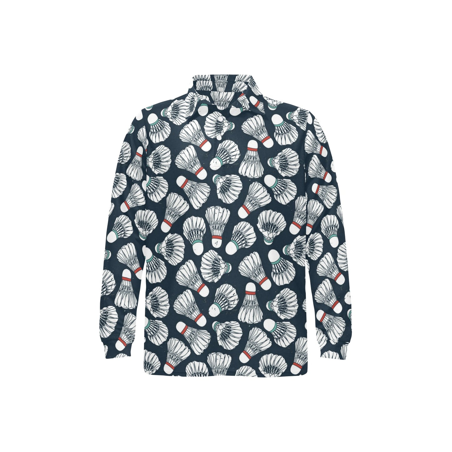 Badminton Ball Pattern Print Design 01 Long Sleeve Polo Shirt For Men's