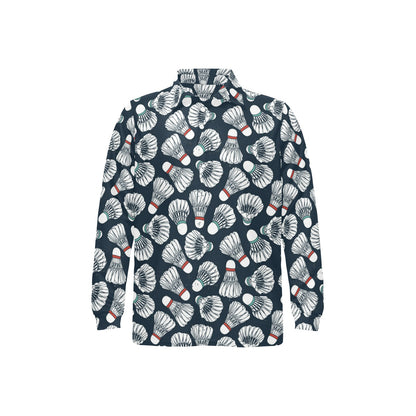 Badminton Ball Pattern Print Design 01 Long Sleeve Polo Shirt For Men's
