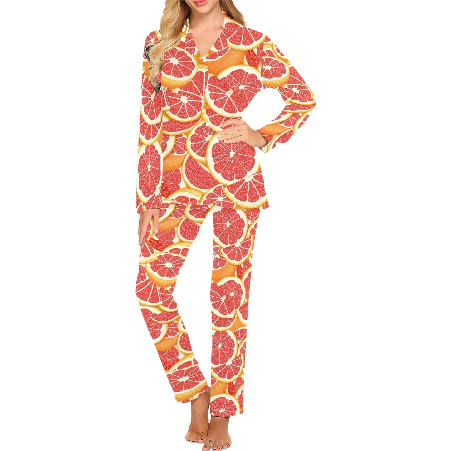 Grapefruit Pattern Print Design GF02 Women's Long Pajama Set