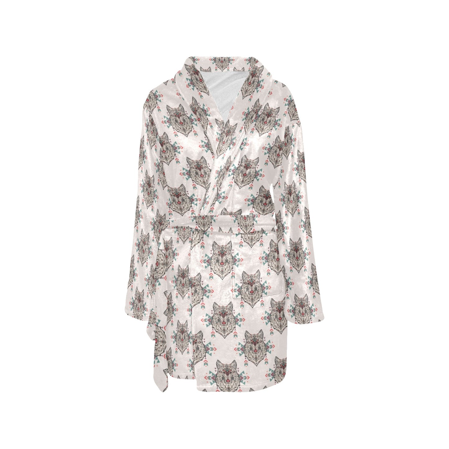 Aztec Wolf Pattern Print Design 01 Women's Fleece Robe