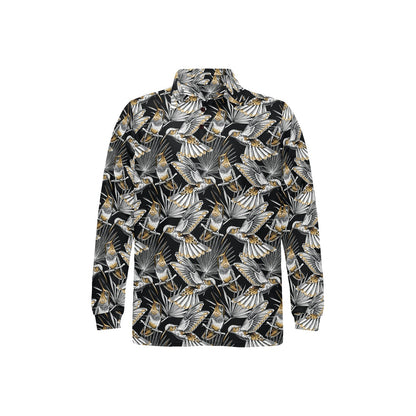 Hummingbird Gold Design Themed Print Long Sleeve Polo Shirt For Men's