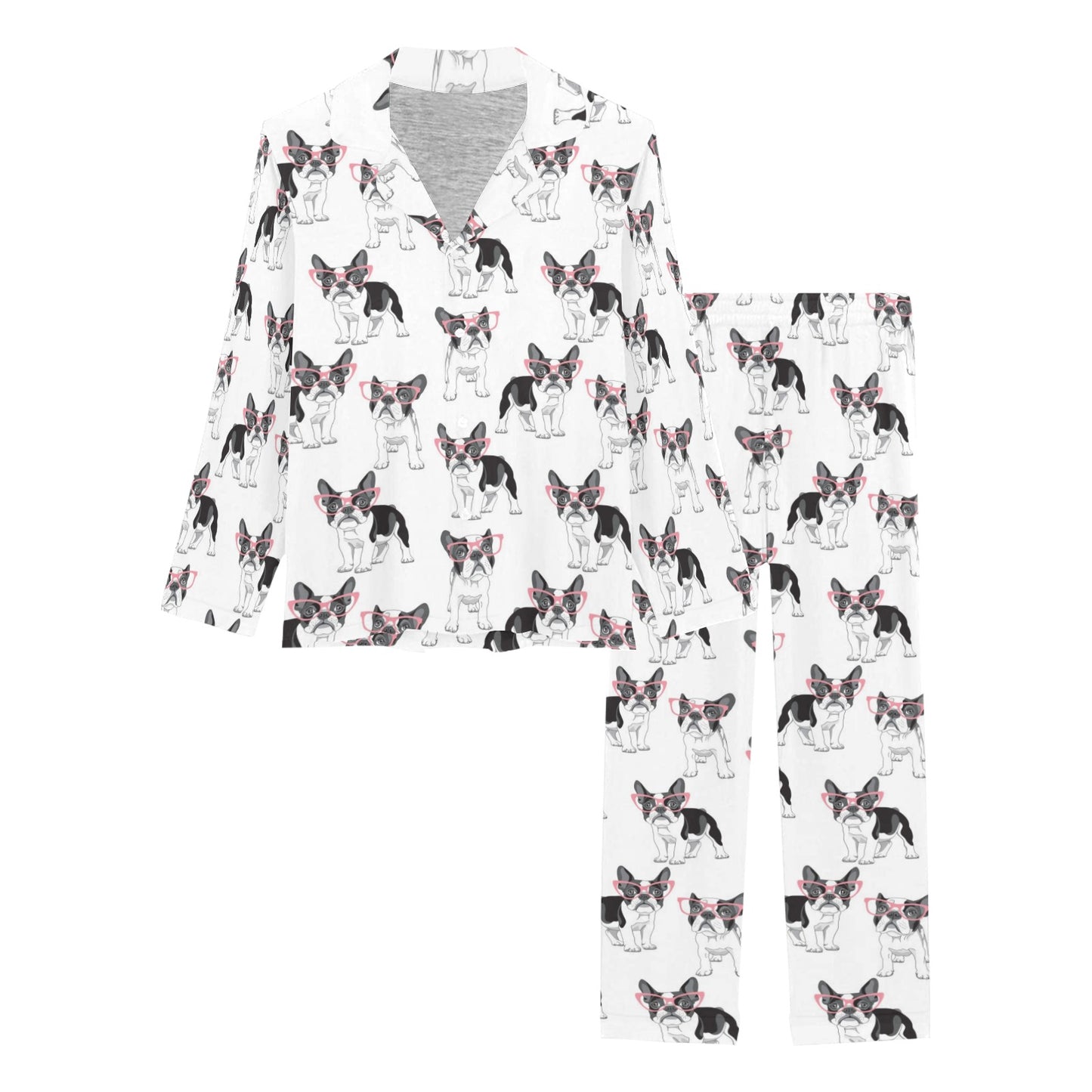 Boston Terrier Pattern Print Design 03 Women's Long Pajama Set