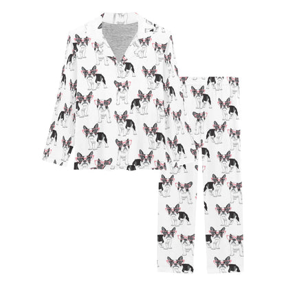 Boston Terrier Pattern Print Design 03 Women's Long Pajama Set