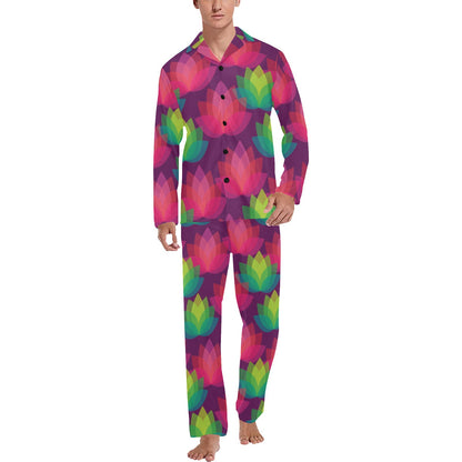 Lotus Pattern Print Design 02 Men's Long Pajama Set