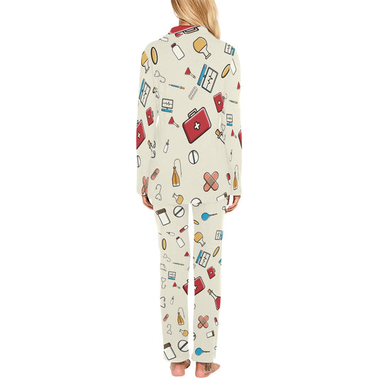 Nurse Pattern Print Design A04 Women's Long Pajama Set