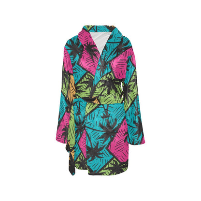 Palm Tree Pattern Print Design PT09 Women's Fleece Robe