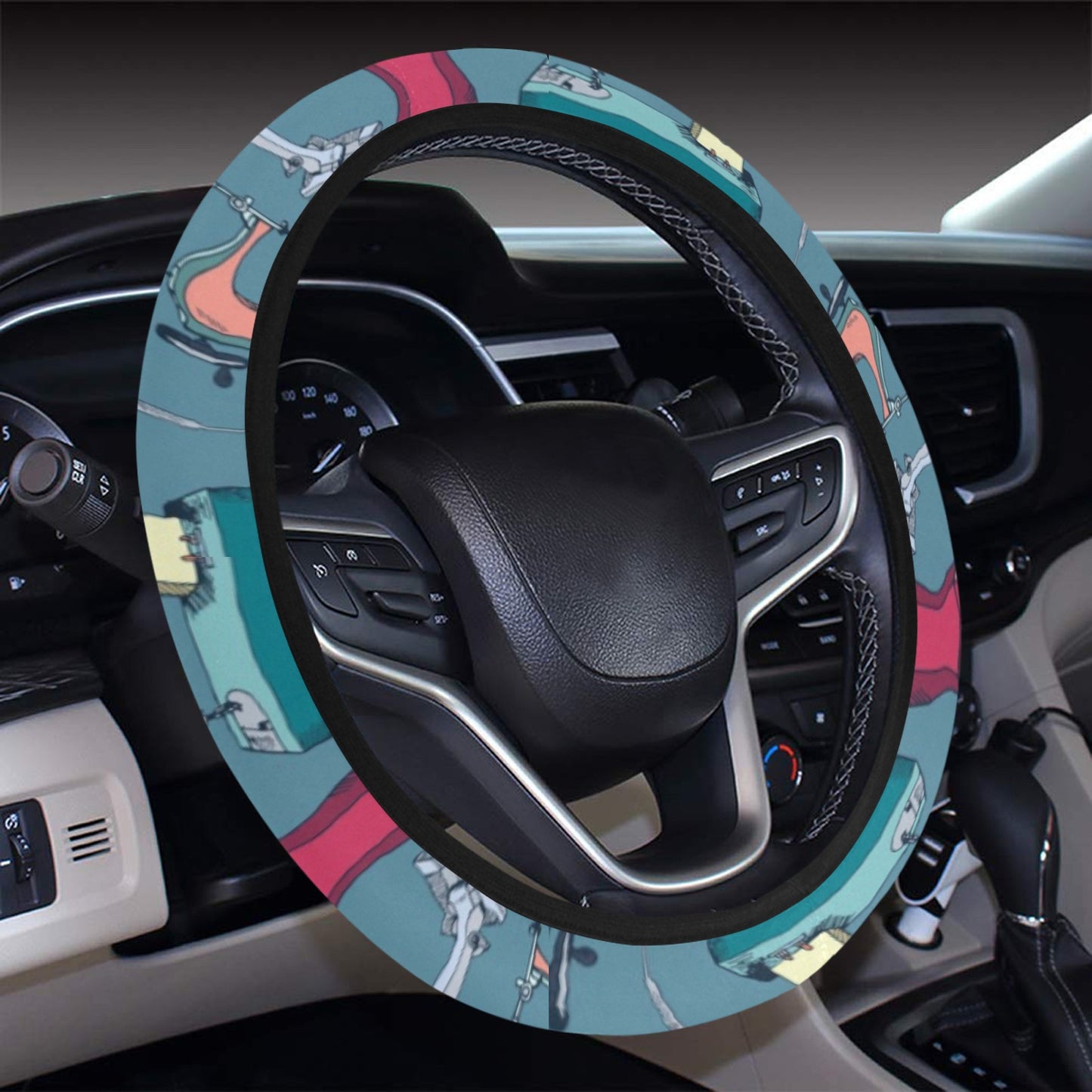 Sewing Equipment Print Design LKS301 Steering Wheel Cover with Elastic Edge