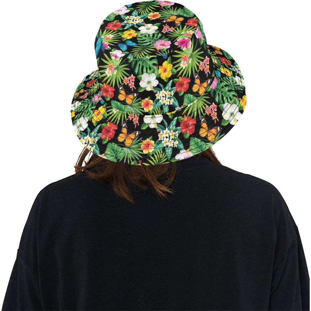 Hibiscus With Butterfly Print Design LKS305 Unisex Bucket Hat