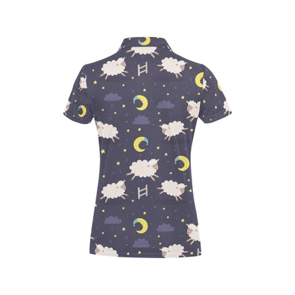 Sheep Night Pattern Print Design 02 Women's Polo Shirt