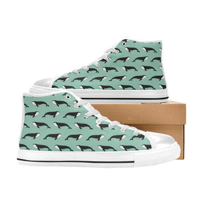 Whale Print Design LKS307 Men's High Top Canvas Shoes