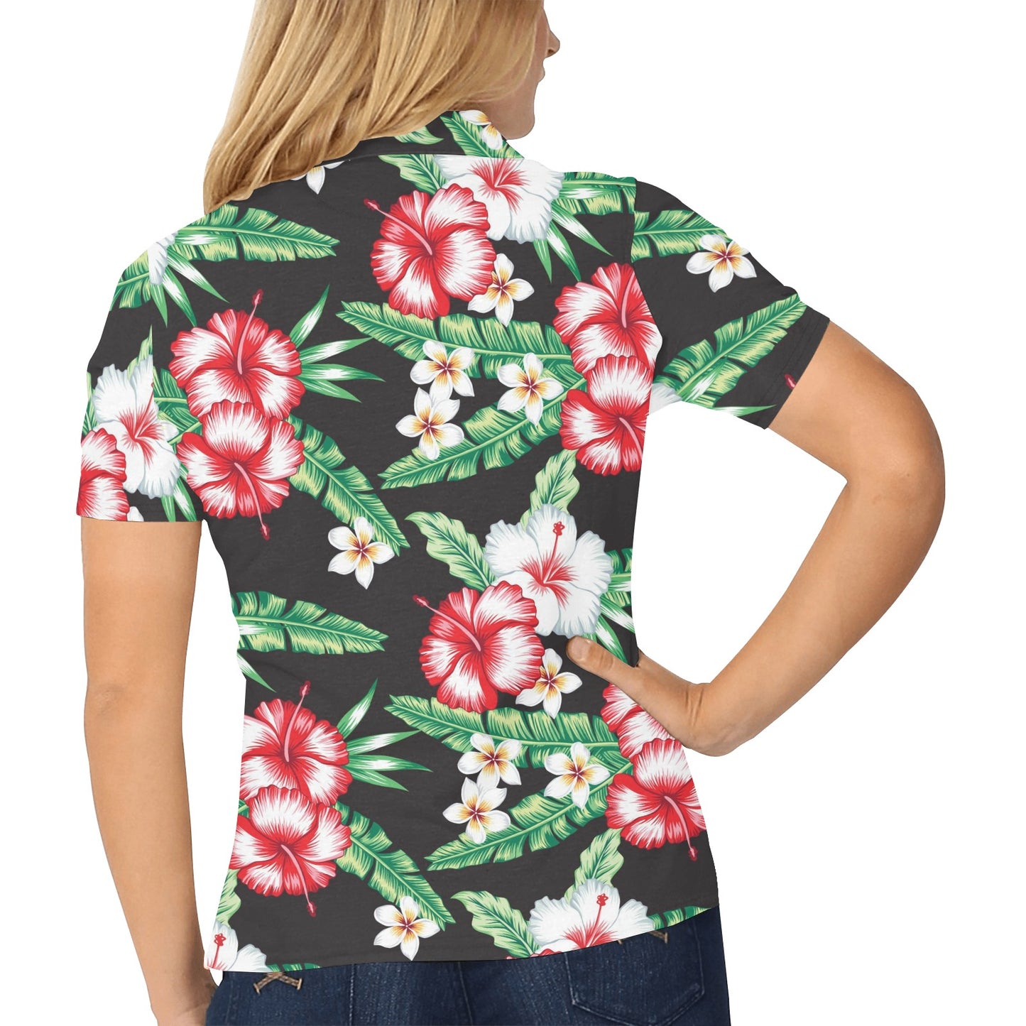 Hawaiian flower tropical leaves Women's Polo Shirt