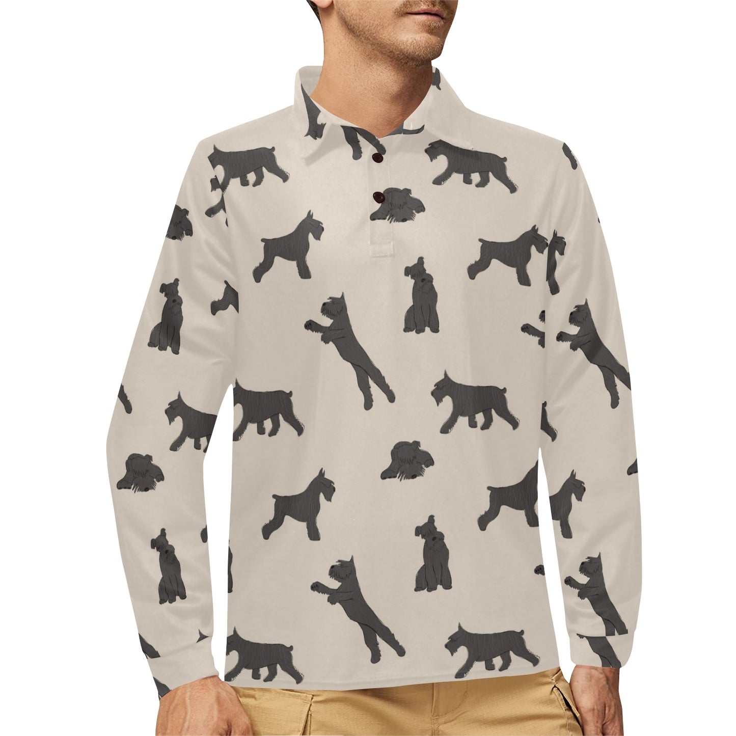 Schnauzers Pattern Print Design A06 Long Sleeve Polo Shirt For Men's