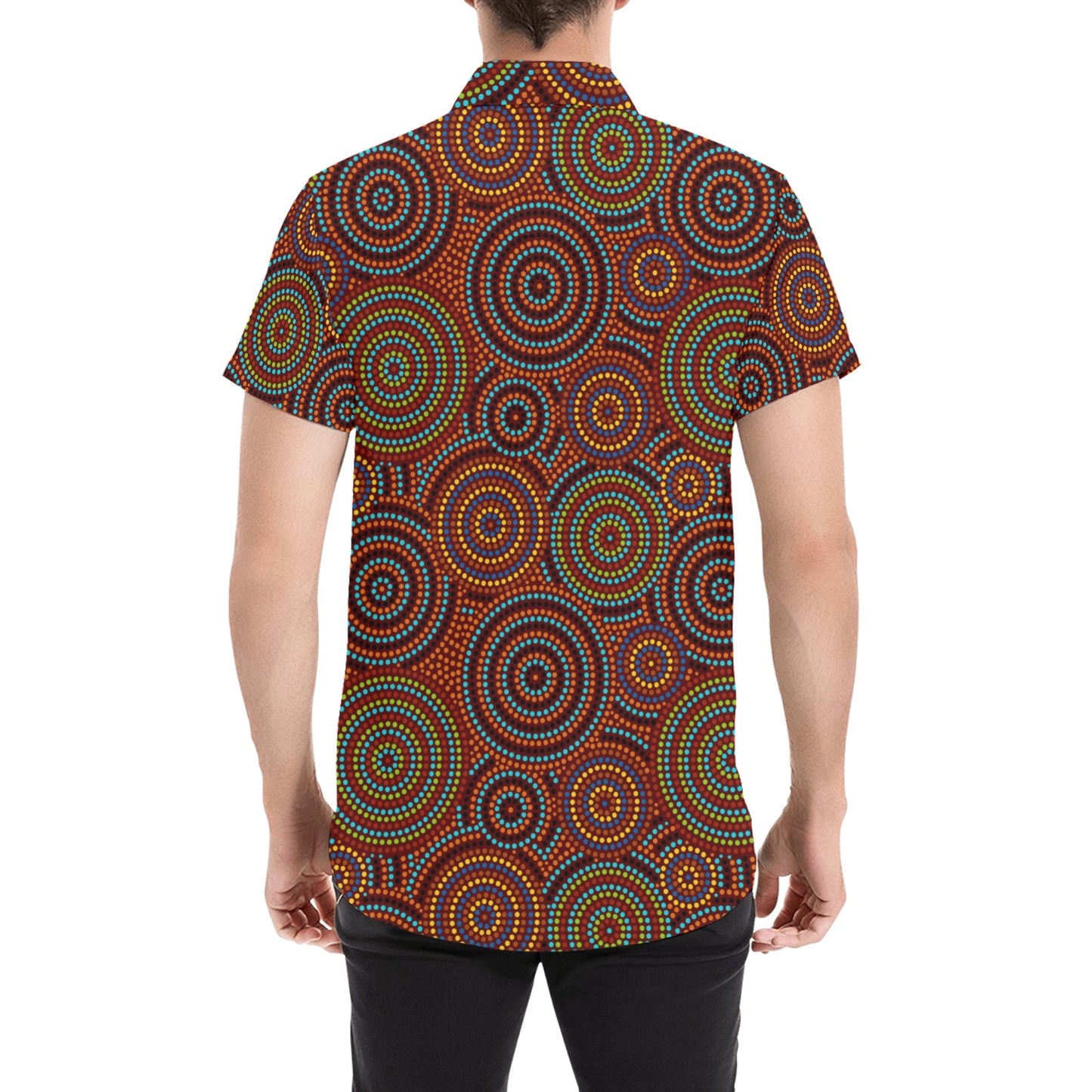 Aboriginal Print Design LKS403 Men Short Sleeve Button Up Shirt