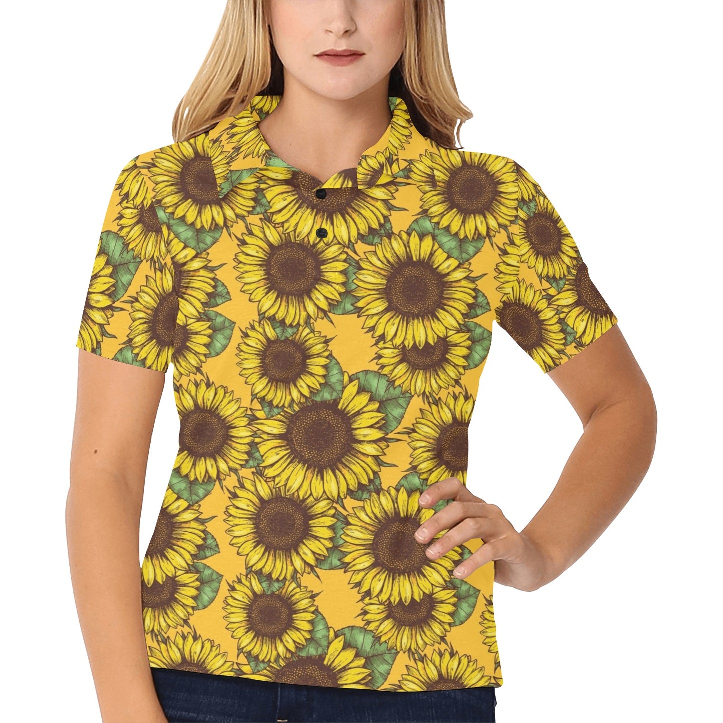 Sunflower Pattern Print Design SF04 Women's Polo Shirt