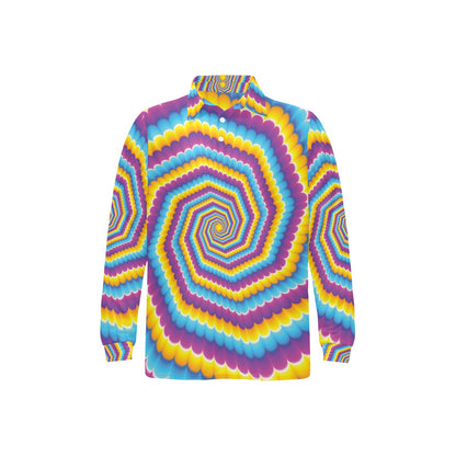 Optical illusion Pattern Print Design A04 Long Sleeve Polo Shirt For Men's