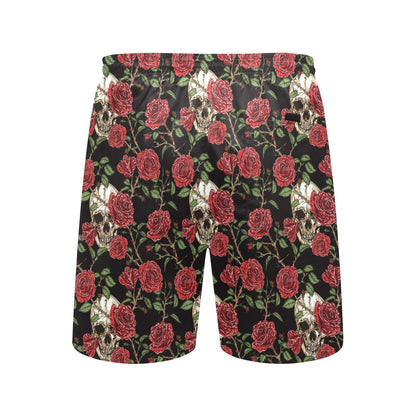 Skull And Roses Print Design LKS303 Men's Swim Trunks Beach Shorts