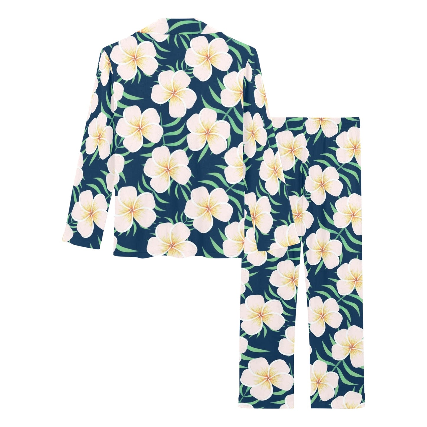 Pink Plumeria Pattern Print Design PM016 Women's Long Pajama Set