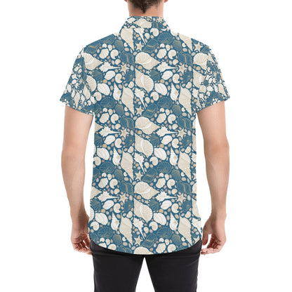 Seashell Print Design LKS308 Men Short Sleeve Button Up Shirt