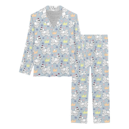 Maltese Pattern Print Design 04 Women's Long Pajama Set